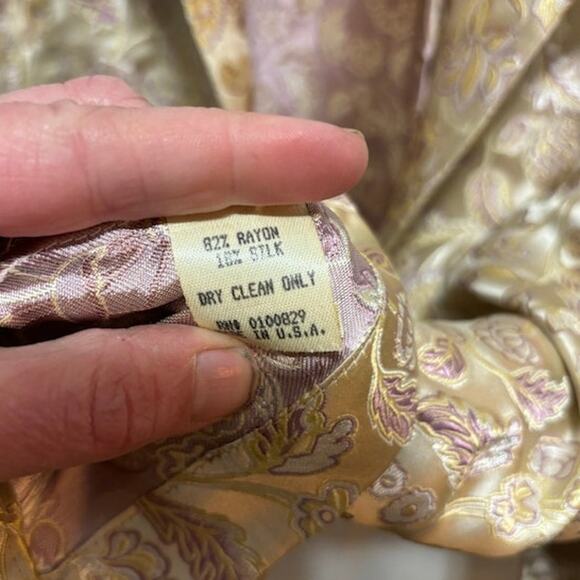 Connie Roberson gold jacket coat blazer floral pattern size Large made in USA - Picture 6 of 7